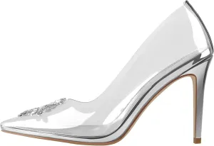 onlymaker Women's Pointed Toe Slip-on Clear Rhinestones Stiletto High Heel Pumps