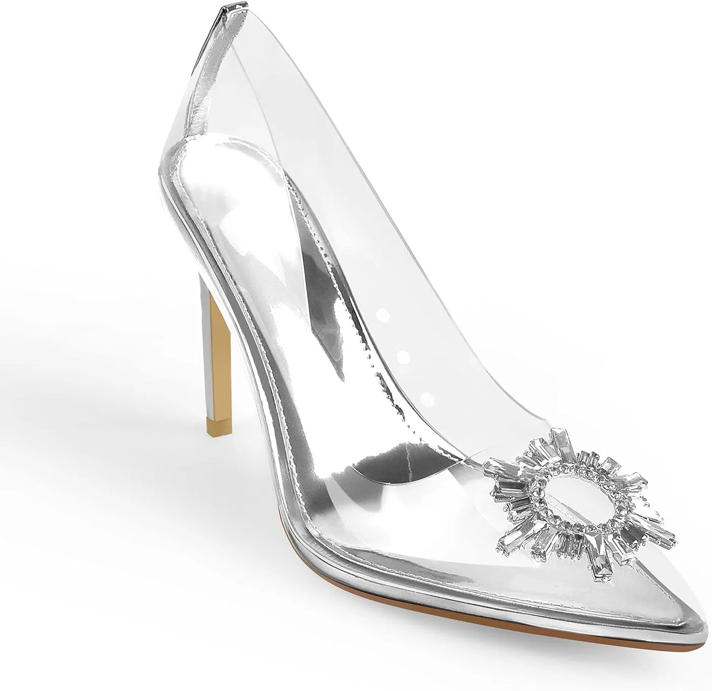 onlymaker Women's Pointed Toe Slip-on Clear Rhinestones Stiletto High Heel Pumps