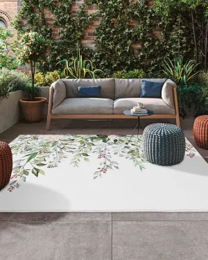 Outdoor Rug, Summer Green Leaf on White Absorbant Non-Slip Area Rugs Mat Carpet for Patio Balcony Porch Backyard Deck Rv Camping 5x8ft Falling Leaves Watercolor