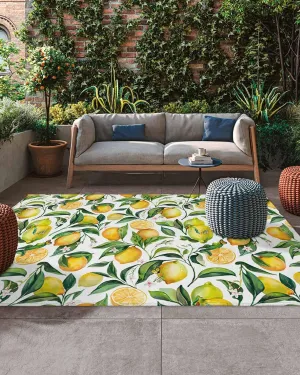 Outdoor Rug, Summer Lemon Green Leaves Absorbant Non-Slip Area Rugs Mat Carpet for Patio Balcony Porch Backyard Deck Rv Camping 5x8ft Farm Fruit Harvest