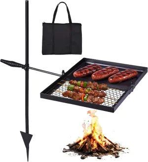 Outvita Folding Swivel Campfire Grill, Portable Cooking Grate over Fire Pit, Lightweight Grate & Camp Fire Rack with Carrying Bag for Outdoor Camping BBQ, Black