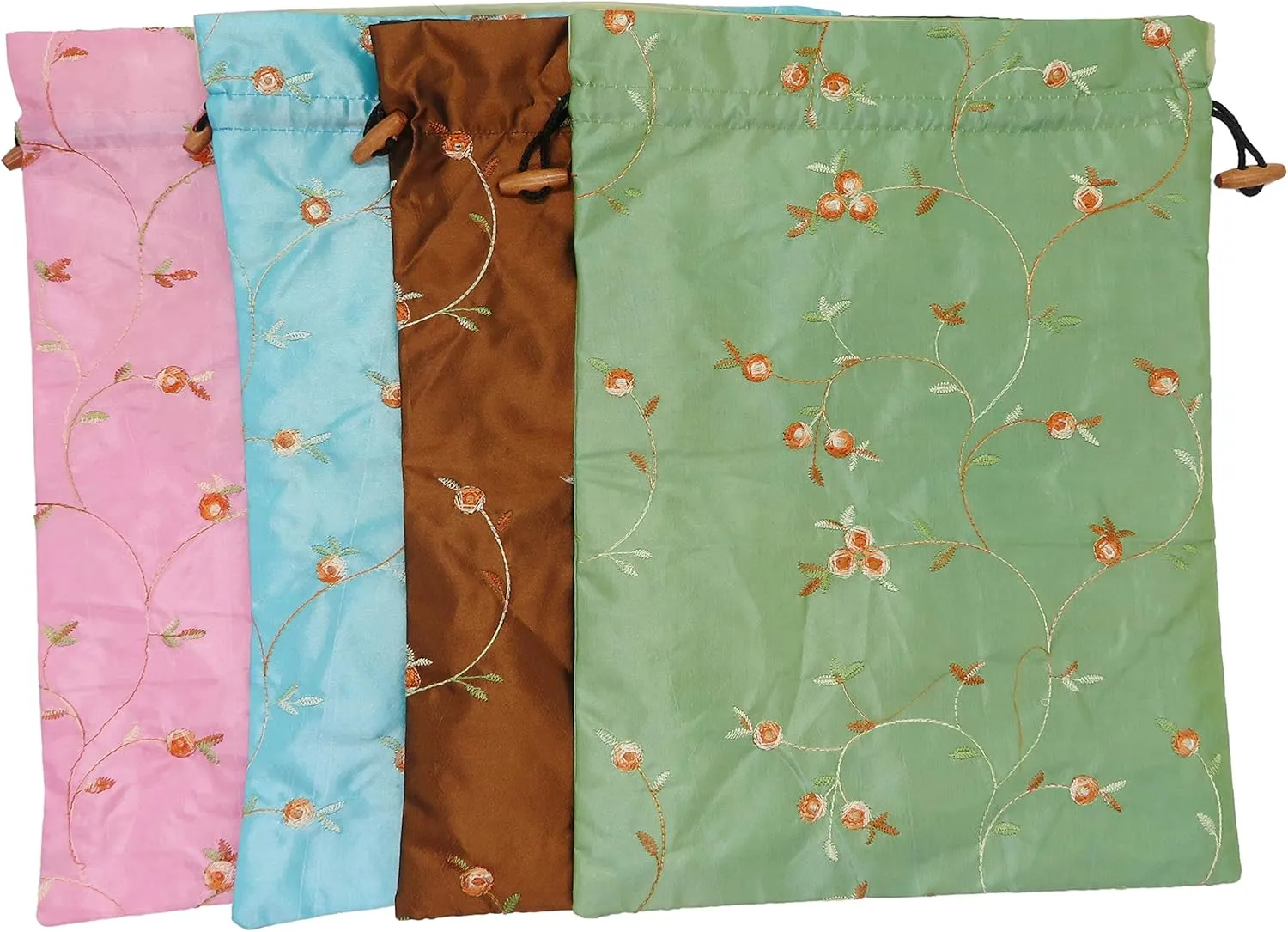 Ouyatoyu 4pcs Embroidered Silk Flower Design Jacquard Travel Bag, Laundry Bags Shoe Bags, Lingerie Bags Underwear Bags for Travel Storage for Men Women Washable Cloth Shoe Bags
