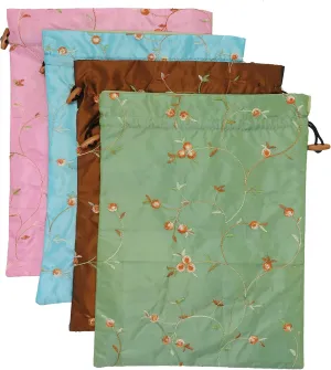 Ouyatoyu 4pcs Embroidered Silk Flower Design Jacquard Travel Bag, Laundry Bags Shoe Bags, Lingerie Bags Underwear Bags for Travel Storage for Men Women Washable Cloth Shoe Bags