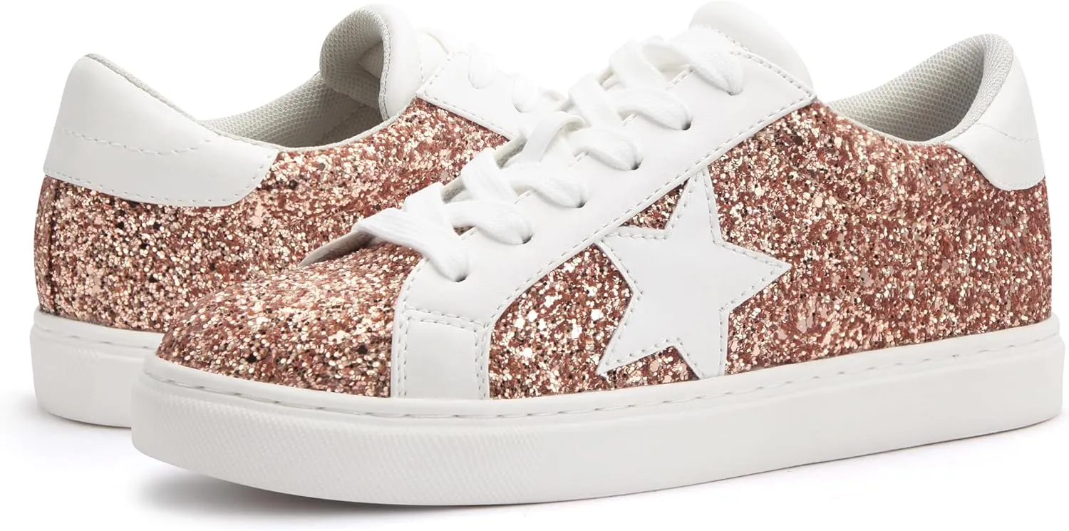 PARTY Women's Fashion Star Sneaker Lace Up Low Top Comfortable Cushioned Walking Shoes