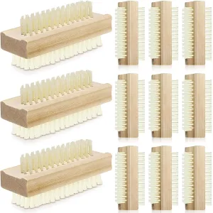 Patelai 12 Pack Wooden Nail Brush Two-sided Hand Fingernail Brush Non-slip Wood Heavy Duty Stiff Nail Scrubber for Nails and Toes Cleaning, Hand Scrub Brush for Travel