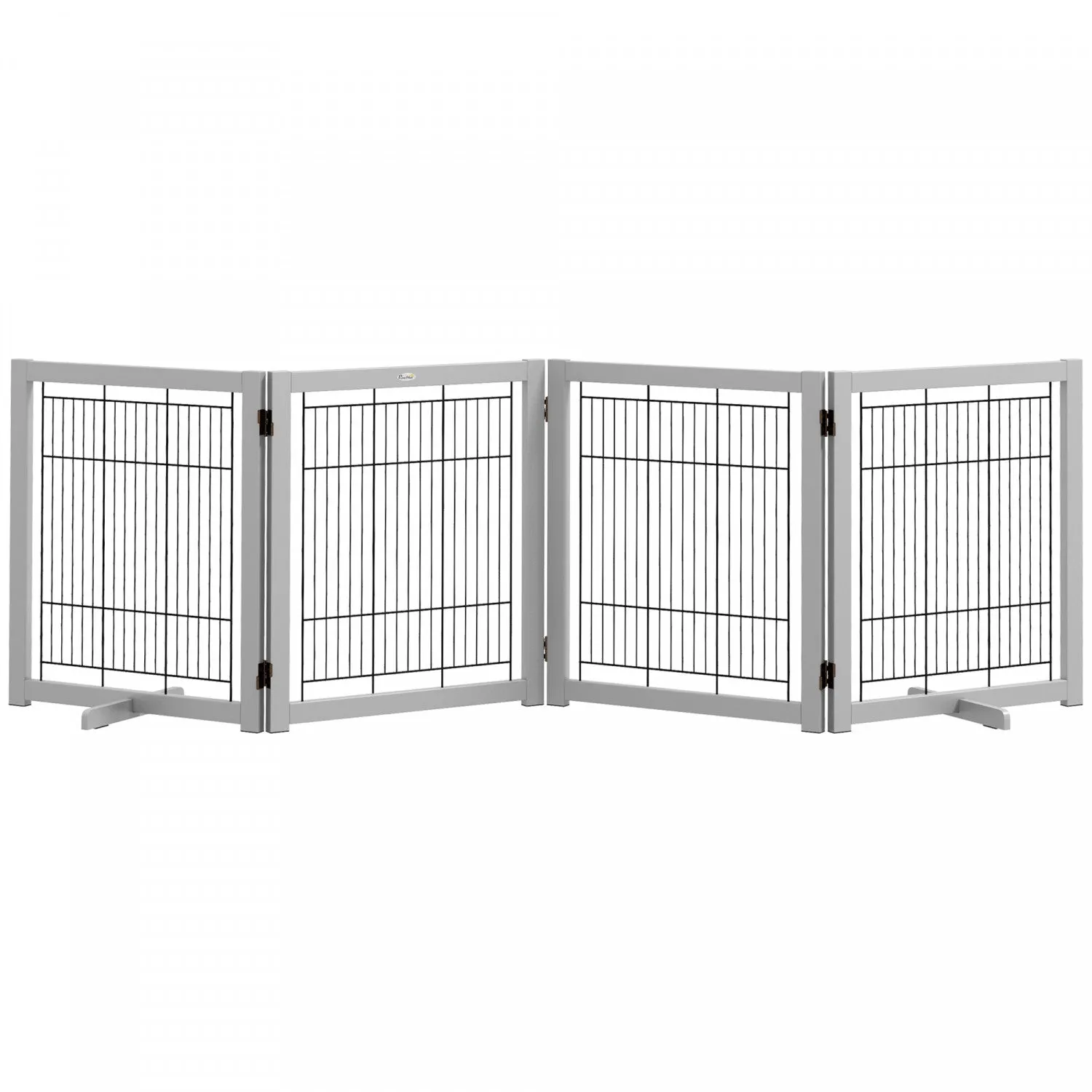 Pawhut Wooden Dog Gate Foldable Pet Fence For Small & Medium Dogs 4 Panel With Support Feet Freestan|Pawhut Barriere De Chien En Bois Pliable Pour Chiens, 4 Panneaux Avec Pieds De Support, Barriere De