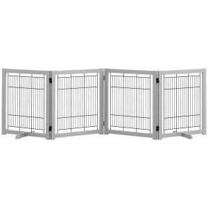 Pawhut Wooden Dog Gate Foldable Pet Fence For Small & Medium Dogs 4 Panel With Support Feet Freestan|Pawhut Barriere De Chien En Bois Pliable Pour Chiens, 4 Panneaux Avec Pieds De Support, Barriere De