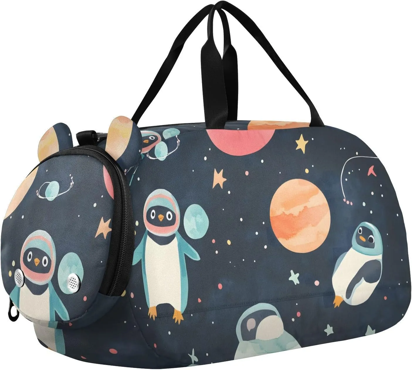 Penguin Cosmic Journey Youth Sports Duffel Bag with Ventilated Shoe Compartment|All-Season Lightweight Travel Gym Bag for Girls & Boys|Water-Resistant Gear Bag