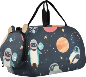 Penguin Cosmic Journey Youth Sports Duffel Bag with Ventilated Shoe Compartment|All-Season Lightweight Travel Gym Bag for Girls & Boys|Water-Resistant Gear Bag