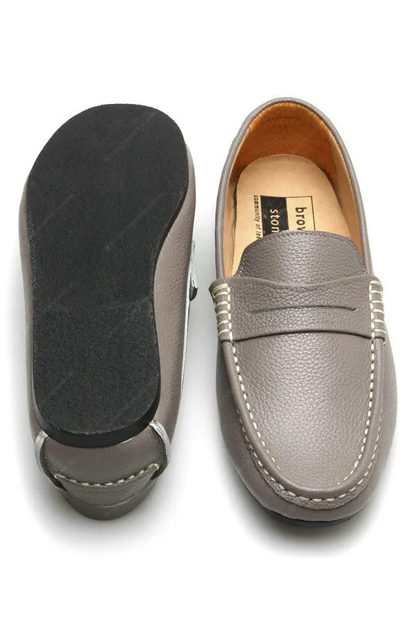 Penny Loafer Wrinkle Soft Leather Stone Grey