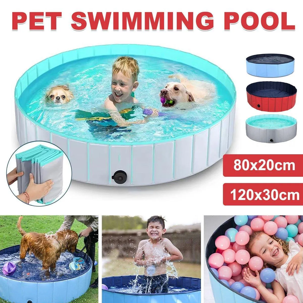 Pet Swimming Pool Foldable Portable Pool for Dogs or Kids Outdoor Summer Play