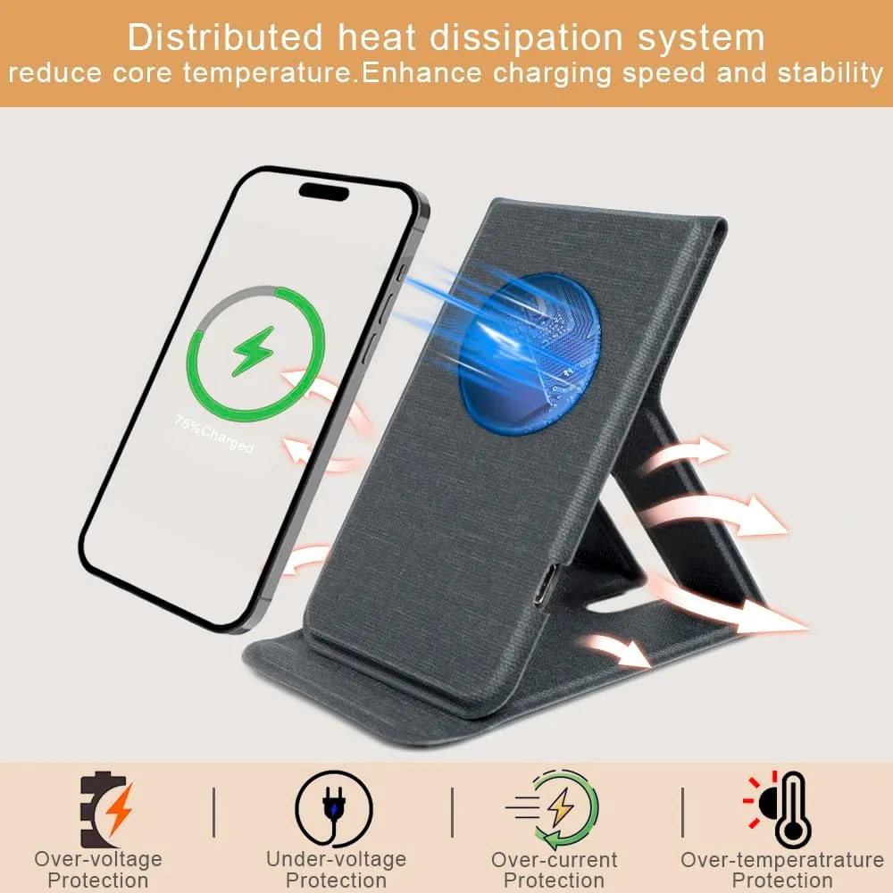 Phone Holder Wireless Charger, Foldable Phone Charger 15W, Portable Fast Wireless Charging Stand, Compatible with iPhone 15 14 13 12 Pro XS 8 Plus Galaxy S23 S22 S21 Note 20 etc (Grey)