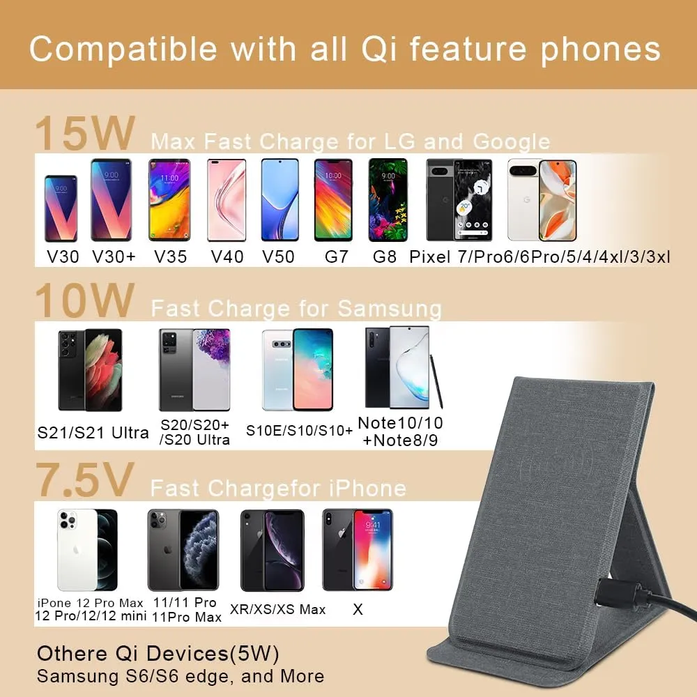 Phone Holder Wireless Charger, Foldable Phone Charger 15W, Portable Fast Wireless Charging Stand, Compatible with iPhone 15 14 13 12 Pro XS 8 Plus Galaxy S23 S22 S21 Note 20 etc (Grey)