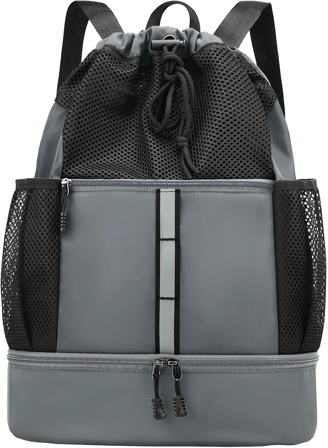 PinCute Drawstring Gym Bag for Men/Women - Mesh Beach Swim Bags Sports Backpack with Wet Pocket&Shoe Compartment, Lightweight