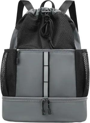 PinCute Drawstring Gym Bag for Men/Women - Mesh Beach Swim Bags Sports Backpack with Wet Pocket&Shoe Compartment, Lightweight