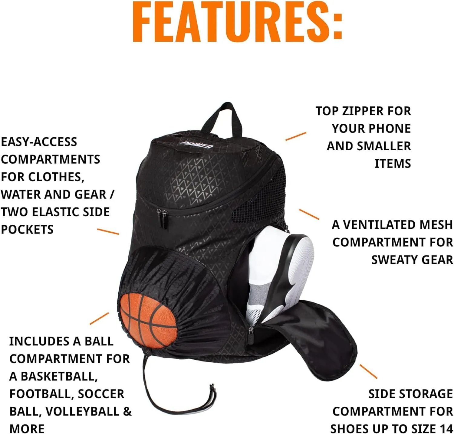 Point 3 Road Trip 2.0 Backpack Basketball Backpack with Drawstrong Closure | Ventilated Mesh Shoe Pocket Compartment