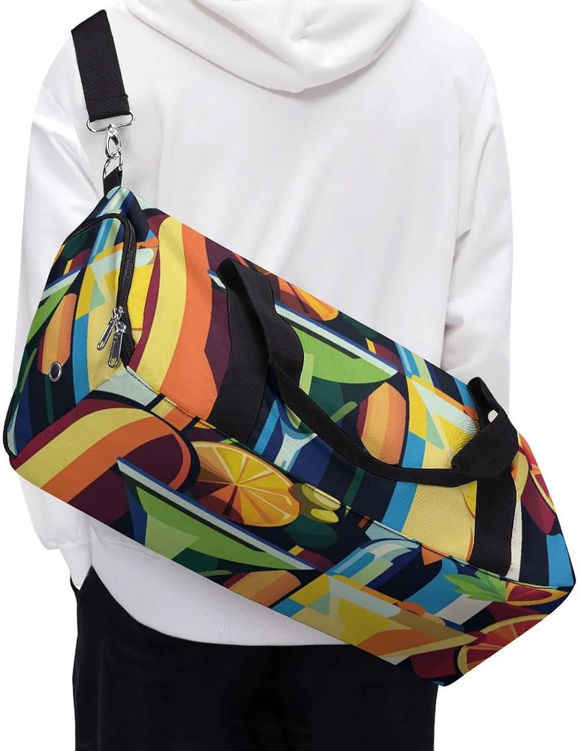 Pop Art of Wine Bottles And Cocktails Fitness Large Gym Bag for Unisex with Shoe Compartment & Wet Pocket