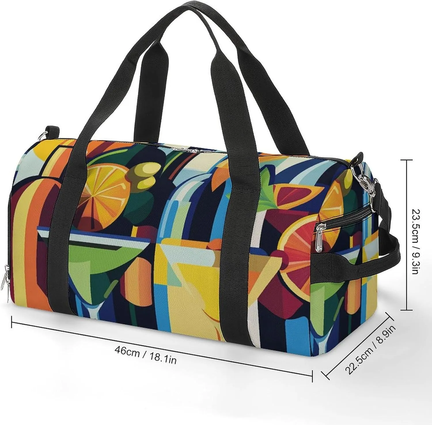 Pop Art of Wine Bottles And Cocktails Fitness Large Gym Bag for Unisex with Shoe Compartment & Wet Pocket