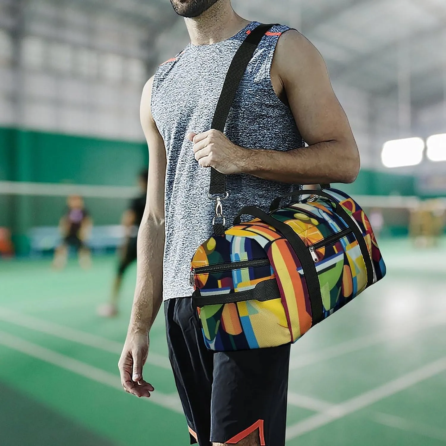 Pop Art of Wine Bottles And Cocktails Fitness Large Gym Bag for Unisex with Shoe Compartment & Wet Pocket