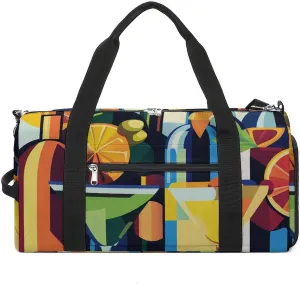 Pop Art of Wine Bottles And Cocktails Fitness Large Gym Bag for Unisex with Shoe Compartment & Wet Pocket