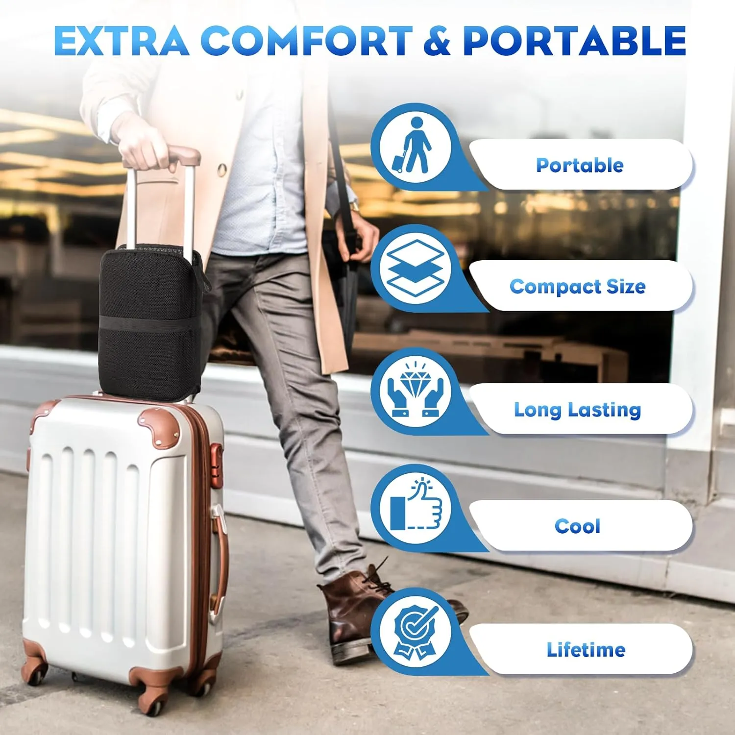 Portable Airplane Seat Cushion 20.5inch, Travel Foldable Bleachers Gel Seat Cuhsion Seat Cushion for Wheelchair Car Chair Seat Pads for Office Chair Camping Kayak Flights Stadium