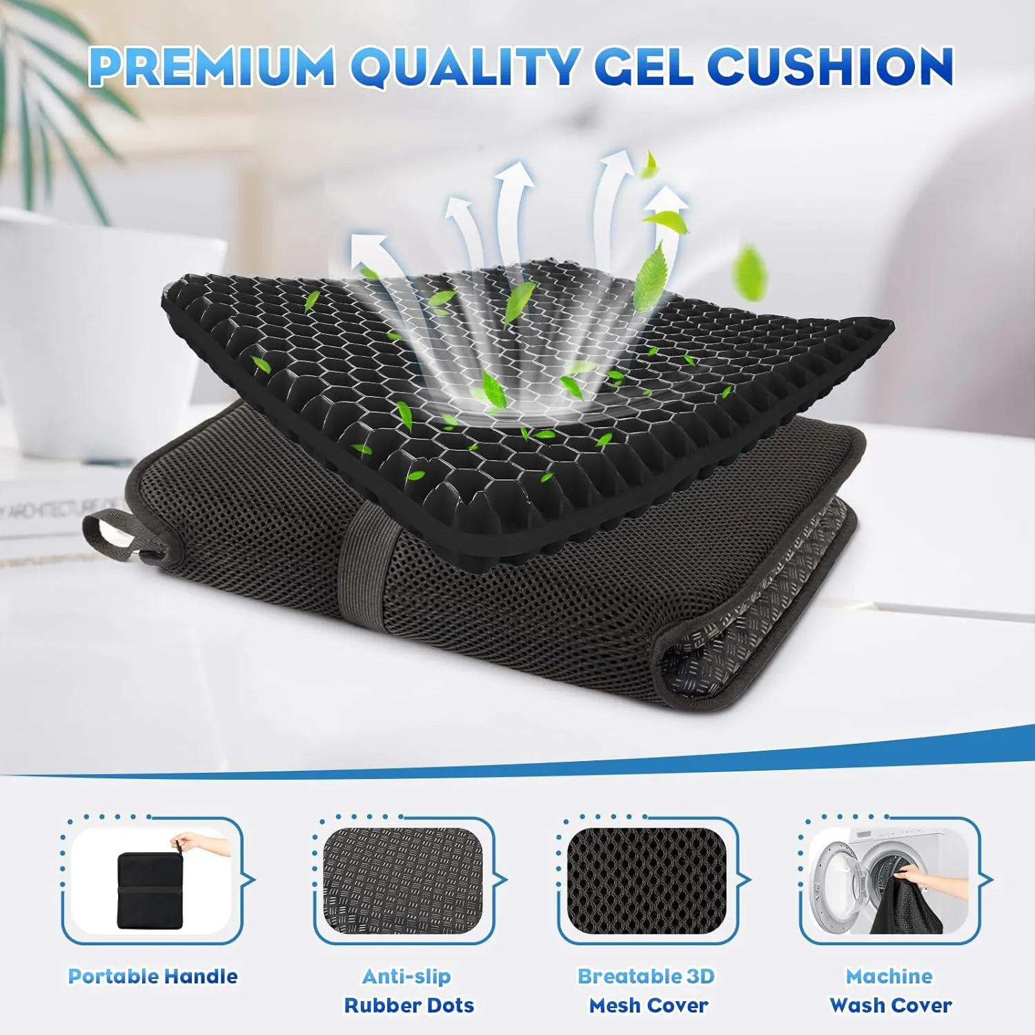Portable Airplane Seat Cushion 20.5inch, Travel Foldable Bleachers Gel Seat Cuhsion Seat Cushion for Wheelchair Car Chair Seat Pads for Office Chair Camping Kayak Flights Stadium