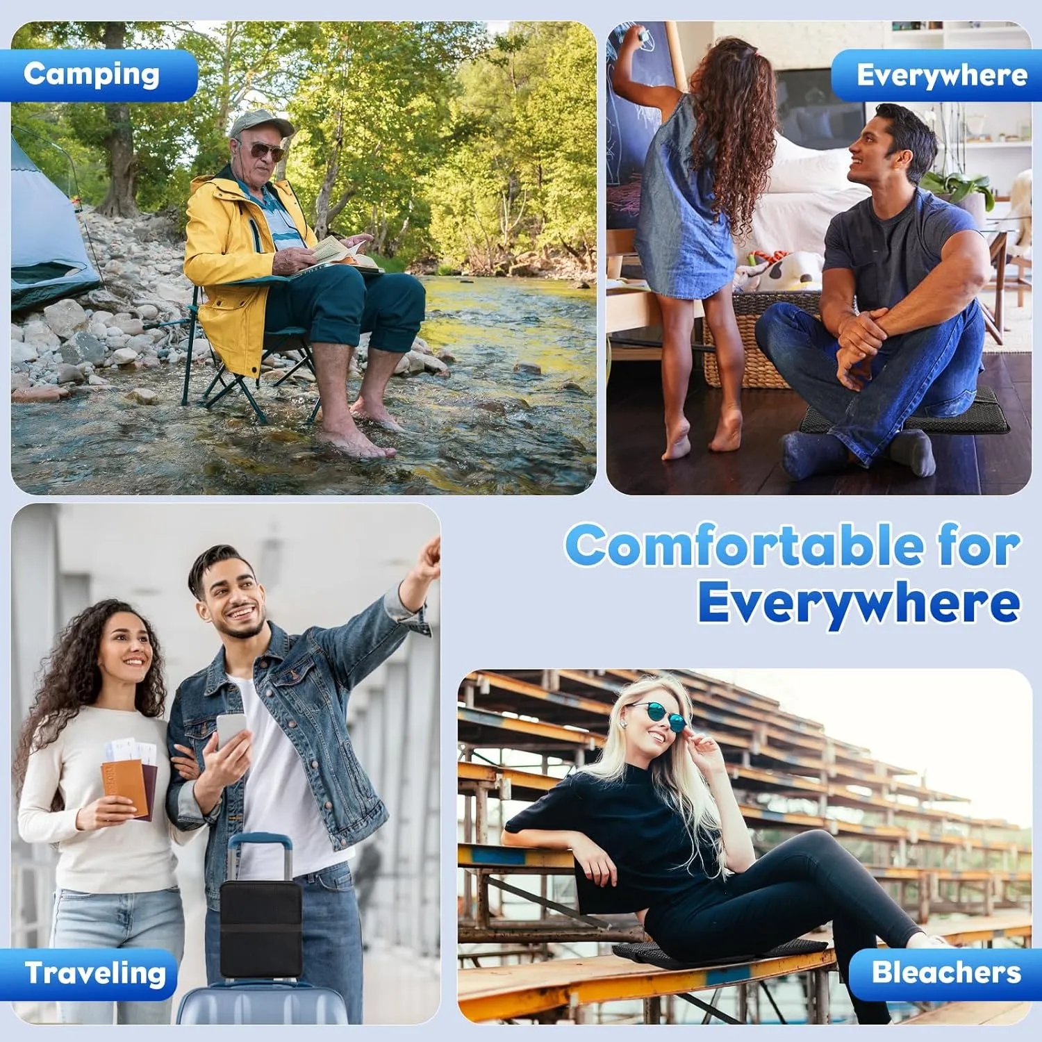 Portable Airplane Seat Cushion 20.5inch, Travel Foldable Bleachers Gel Seat Cuhsion Seat Cushion for Wheelchair Car Chair Seat Pads for Office Chair Camping Kayak Flights Stadium