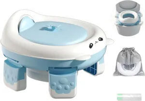 Portable Travel Potty, Training for Baby to Toddler, Travel Toilet Seat with Charts and Storage Bag, Folding Potty for Kids Boys Girls Indoor and Outdoor (Gray) (Blue)