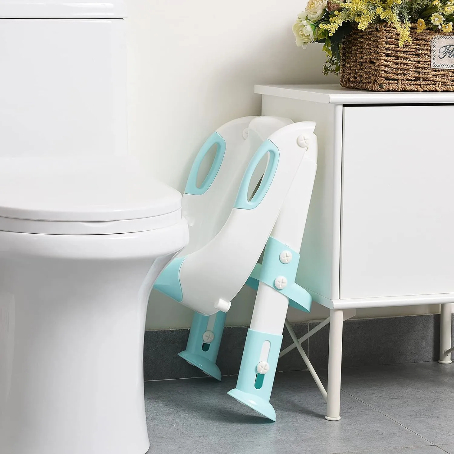 Potty Training Seat with Step Stool Ladder, SKYROKU Potty Training Toilet for Kids Boys Girls Toddlers - Comfortable Safe Potty Seat with Anti-Slip Pads Ladder Blue