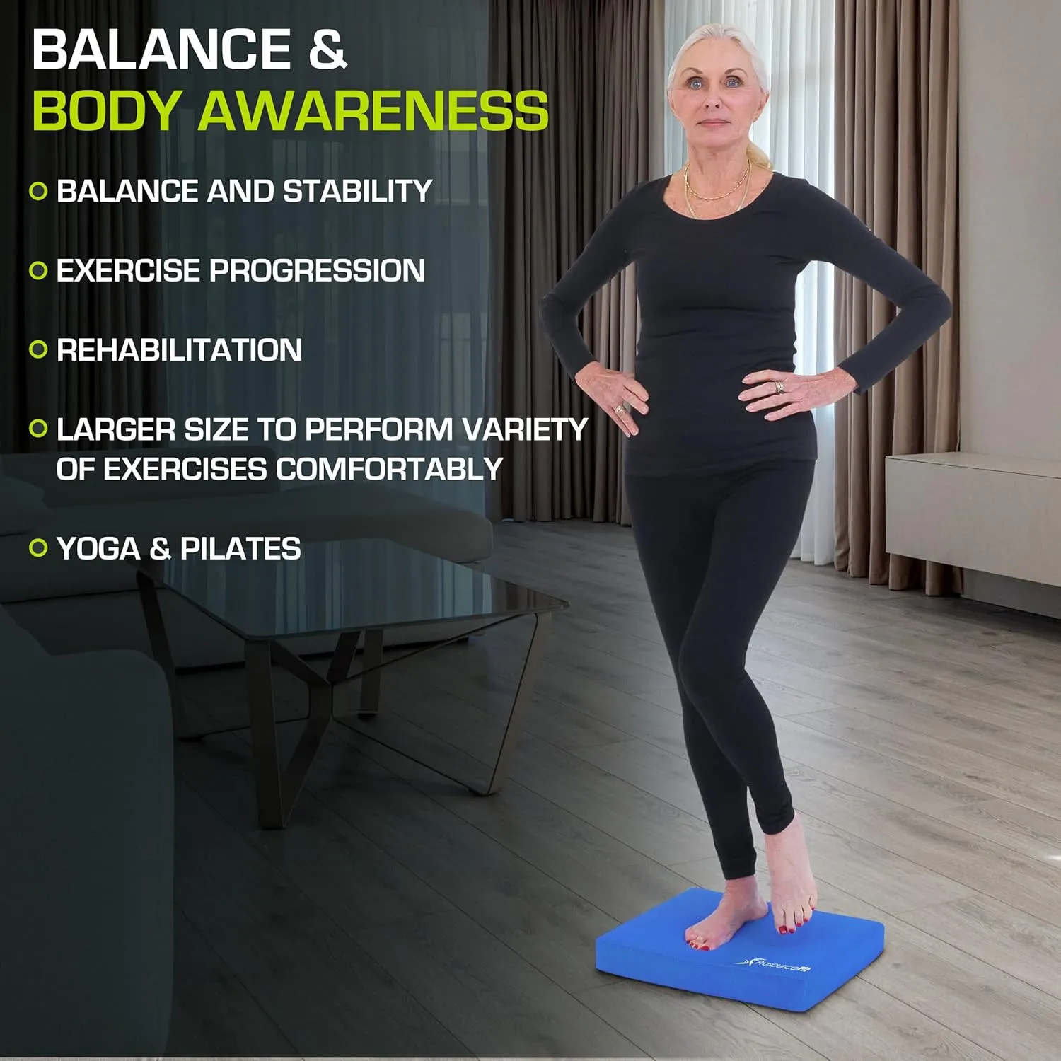 ProsourceFit Exercise Balance Pad – Non-Slip Cushioned Foam Mat & Knee Pad for Fitness and Stability Training, Yoga, Physical Therapy 15.5”x12.75”
