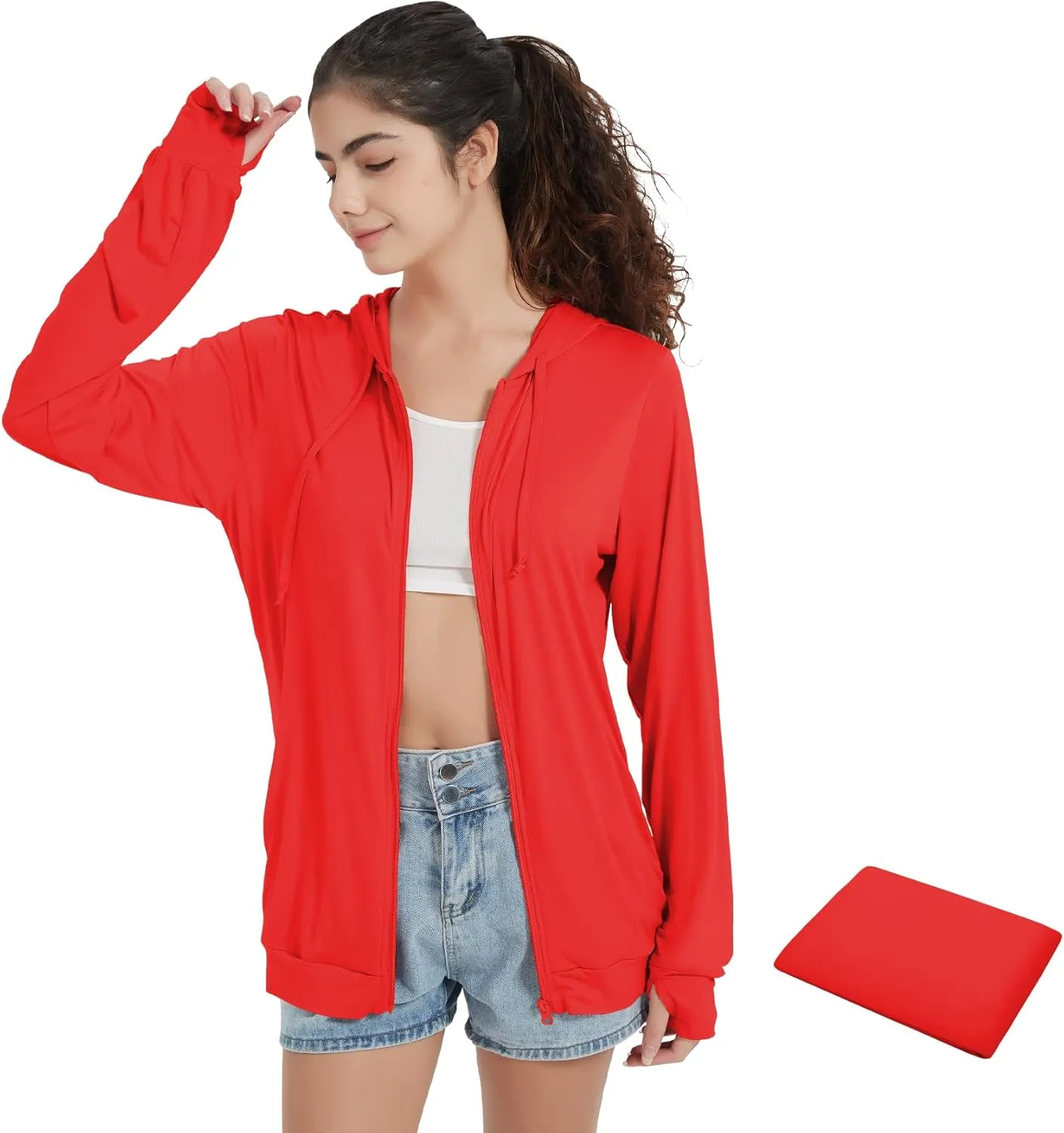 QBK Light Weight Zip Up Hoodie Thin Summer Jacket For Women