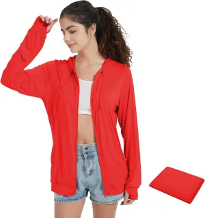 QBK Light Weight Zip Up Hoodie Thin Summer Jacket For Women