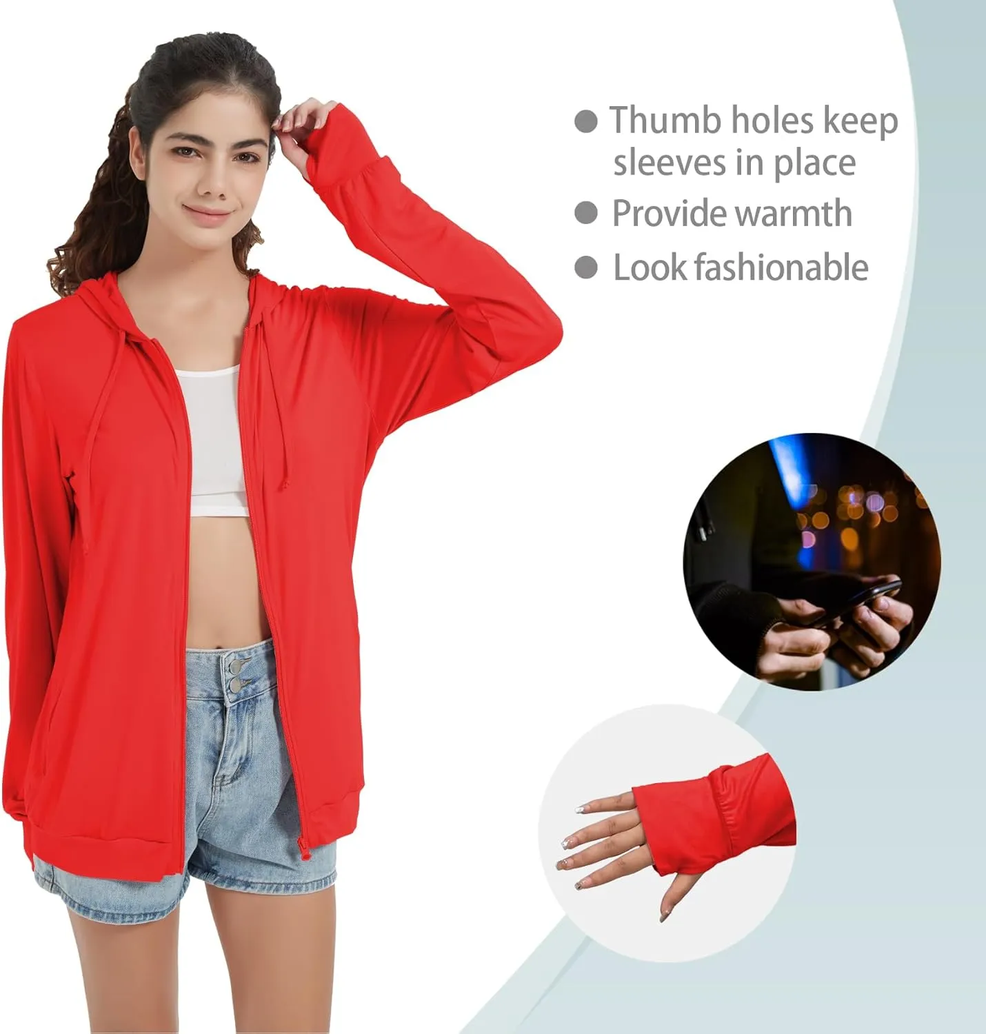 QBK Light Weight Zip Up Hoodie Thin Summer Jacket For Women
