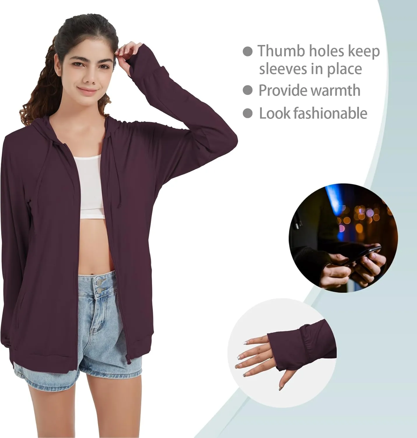 QBK Light Weight Zip Up Hoodie Thin Summer Jacket For Women