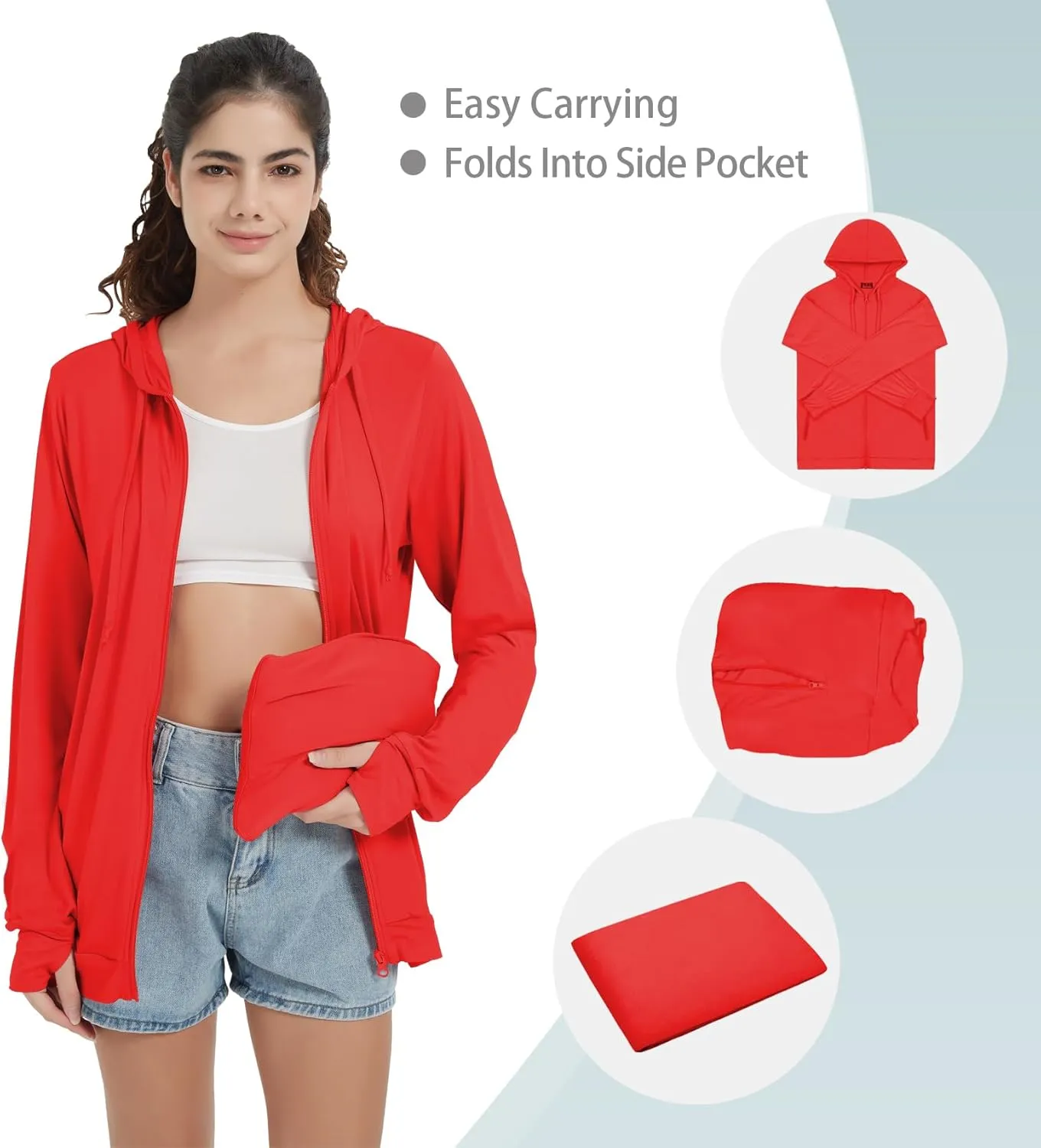 QBK Light Weight Zip Up Hoodie Thin Summer Jacket For Women