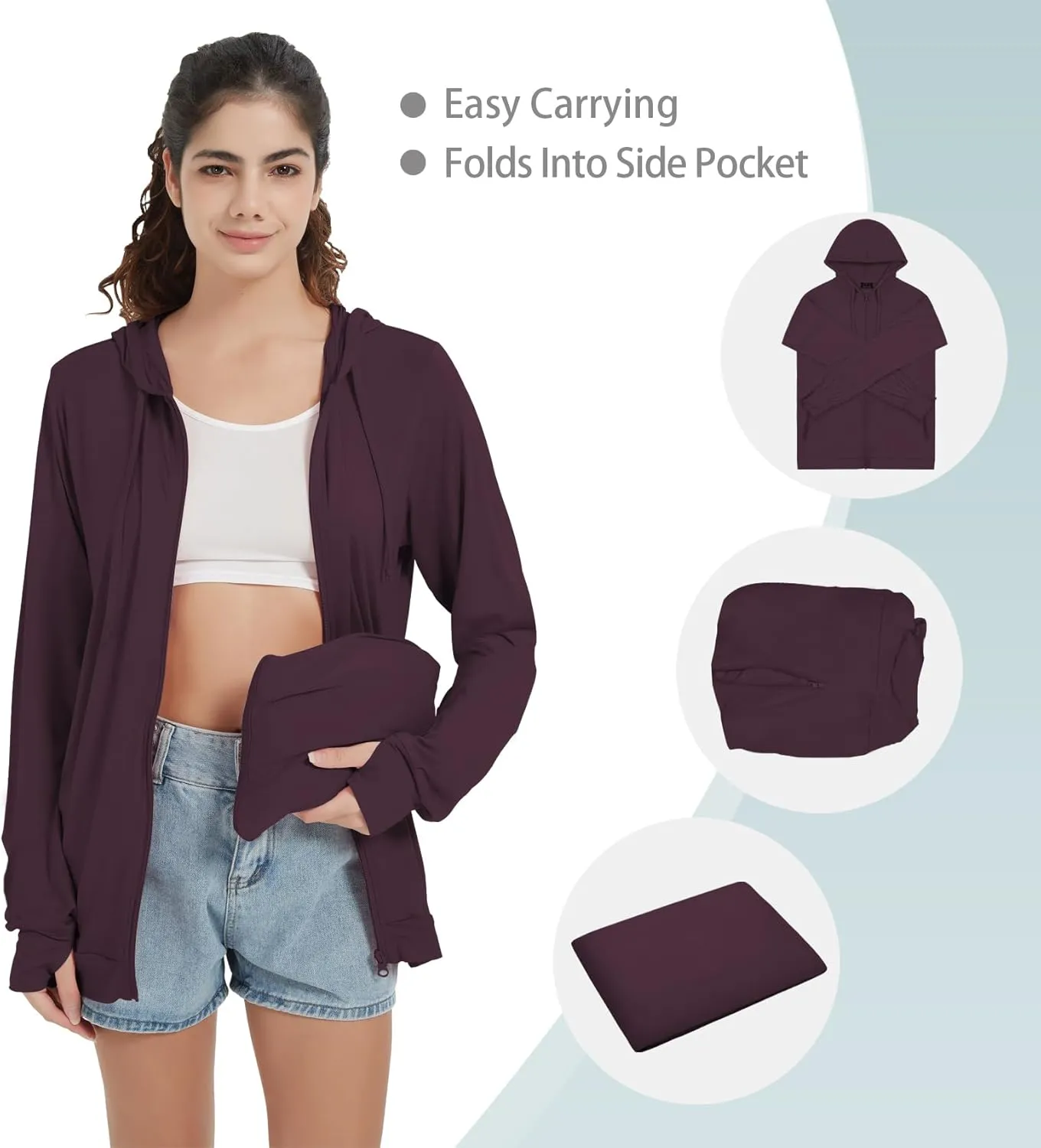 QBK Light Weight Zip Up Hoodie Thin Summer Jacket For Women