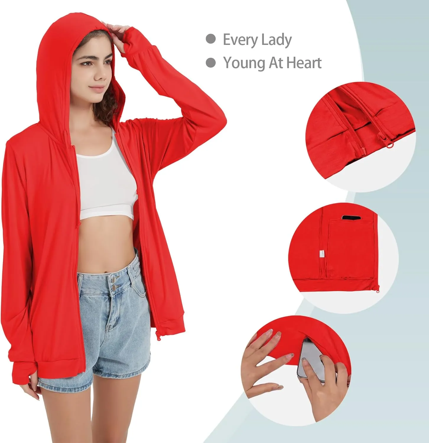 QBK Light Weight Zip Up Hoodie Thin Summer Jacket For Women