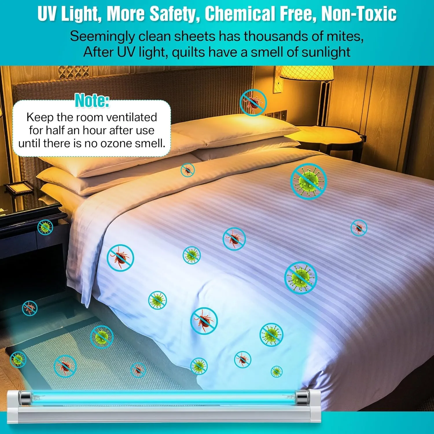 Qualirey 2 Pack UV Light with Ozone, 110V UVC Double Germicidal Lamp Including ON/Off Switch Cord and Plug, 253.7nm Wavelength UVC Lamp with Connector and Screw Tools for Closet Shoe Cabinet (8w)