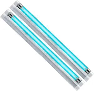 Qualirey 2 Pack UV Light with Ozone, 110V UVC Double Germicidal Lamp Including ON/Off Switch Cord and Plug, 253.7nm Wavelength UVC Lamp with Connector and Screw Tools for Closet Shoe Cabinet (8w)