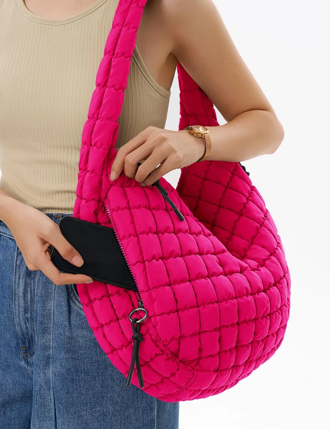 Quilted Tote Bag Large Quilting Cute Puffer Shoulder Bag Lightweight Quilted Padding Hobo Bag for Women Winter Fashion