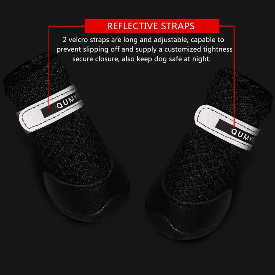 QUMY 4PCS Dog Shoes for Small Dogs, Hot Pavement Summer Puppy Dog Boots & Paw Protectors with Soft Anti-Slip Rubber Sole, Mesh Breathable Dog Booties for Hardfloors, Walking Running Black Size 4