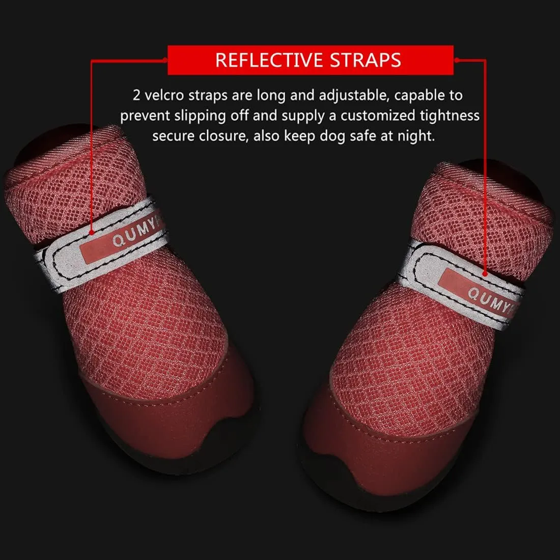 QUMY 4PCS Dog Shoes for Small Dogs, Hot Pavement Summer Puppy Dog Boots & Paw Protectors with Soft Anti-Slip Rubber Sole, Mesh Breathable Dog Booties for Hardfloors, Walking Running Pink Size 2