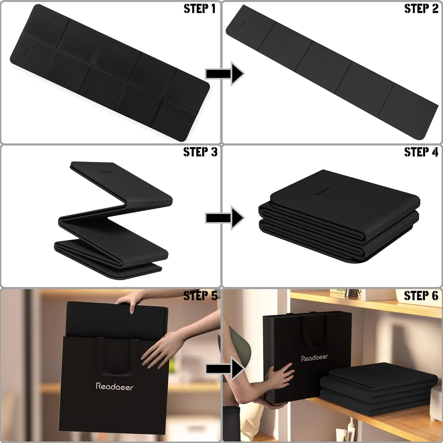 Readaeer Foldable Yoga Mat for Travel Folding Yoga Mat 6mm Thick with Carrying Bag, Non-Slip TPE Exercise Pilates Mat for 72" L x 24" W x 0.24 Inch