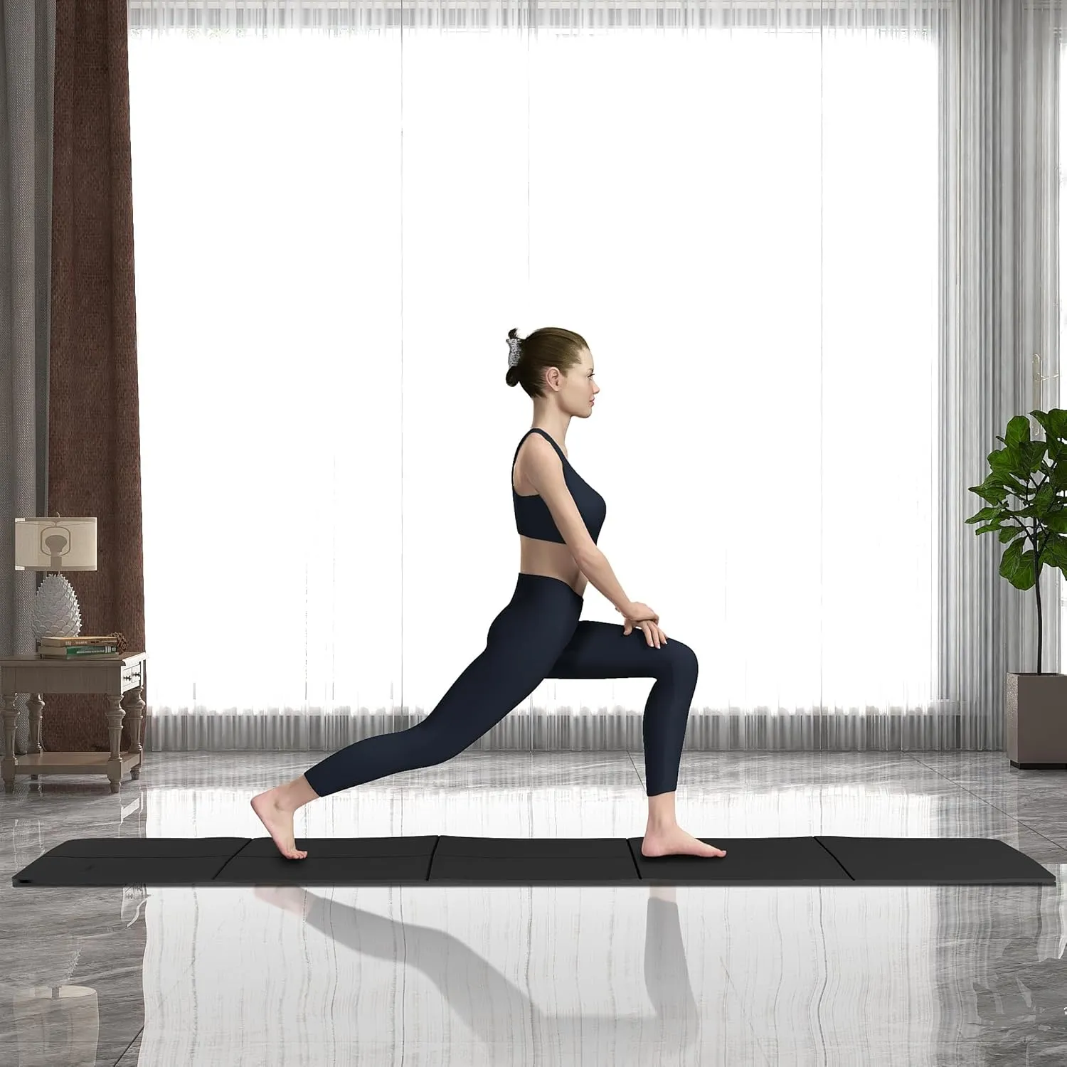 Readaeer Foldable Yoga Mat for Travel Folding Yoga Mat 6mm Thick with Carrying Bag, Non-Slip TPE Exercise Pilates Mat for 72" L x 24" W x 0.24 Inch