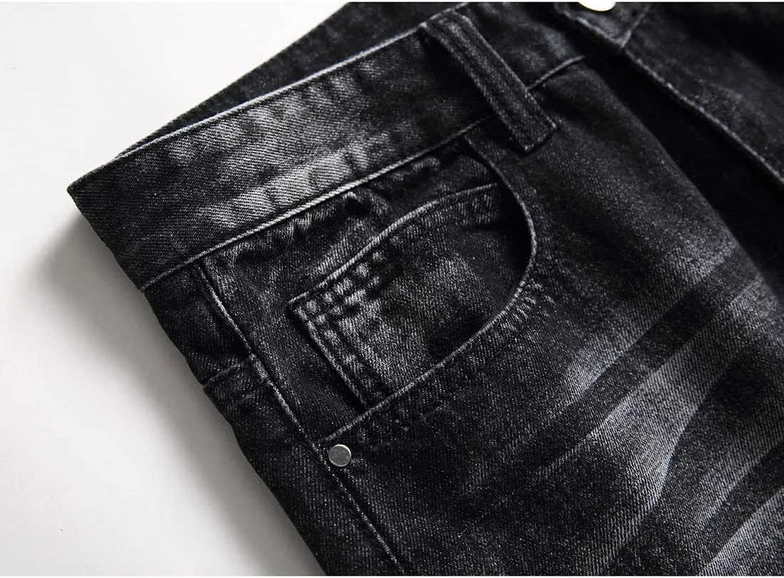 Ripped Jeans for Men Slim Denim Regular Fit Tapered Leg Distressed Destroyed Pants Mens Jeans with Hole