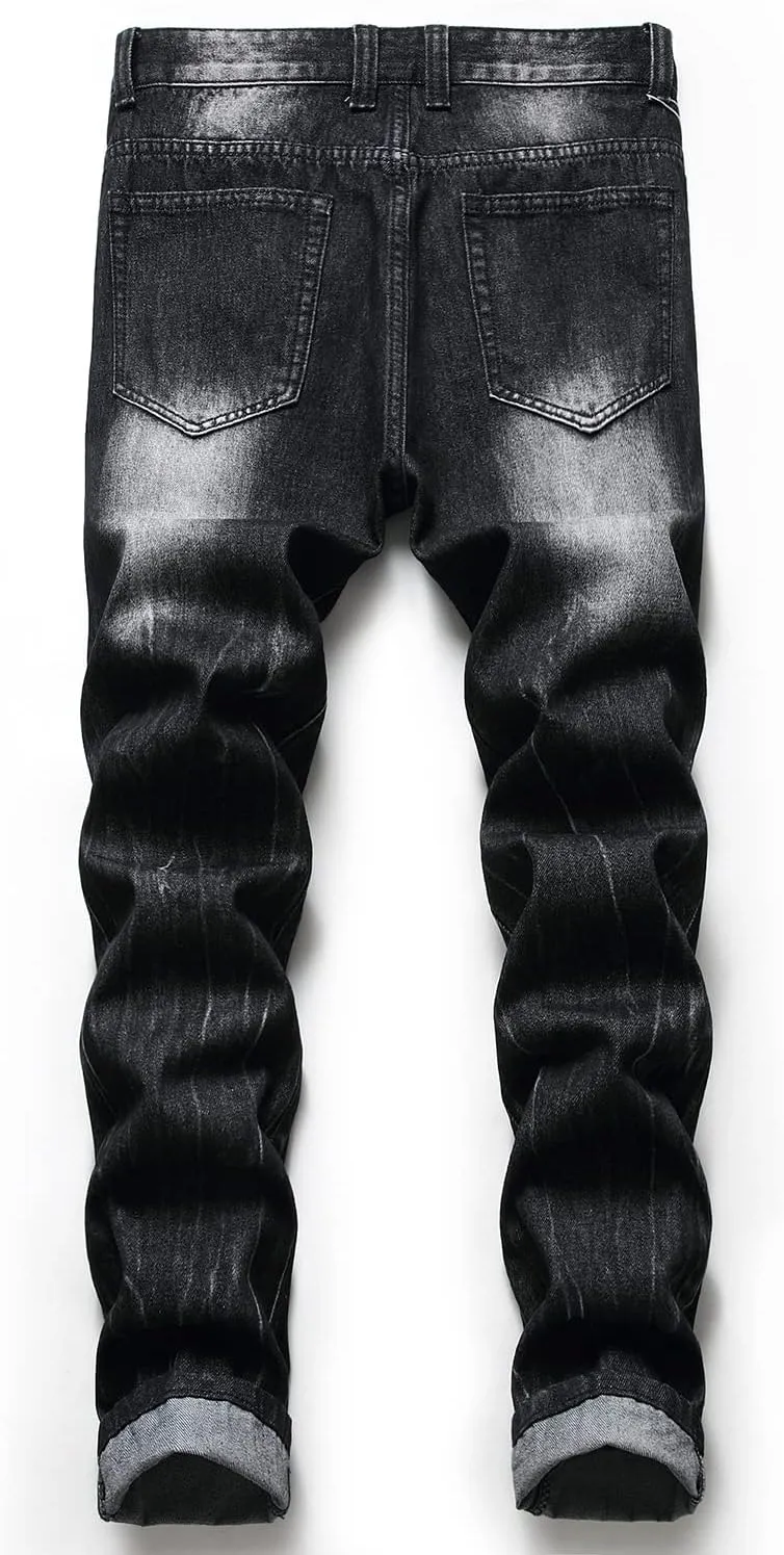 Ripped Jeans for Men Slim Denim Regular Fit Tapered Leg Distressed Destroyed Pants Mens Jeans with Hole