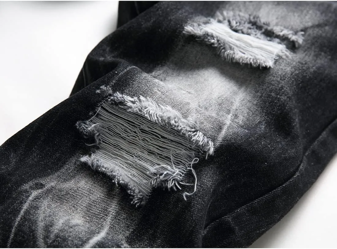 Ripped Jeans for Men Slim Denim Regular Fit Tapered Leg Distressed Destroyed Pants Mens Jeans with Hole