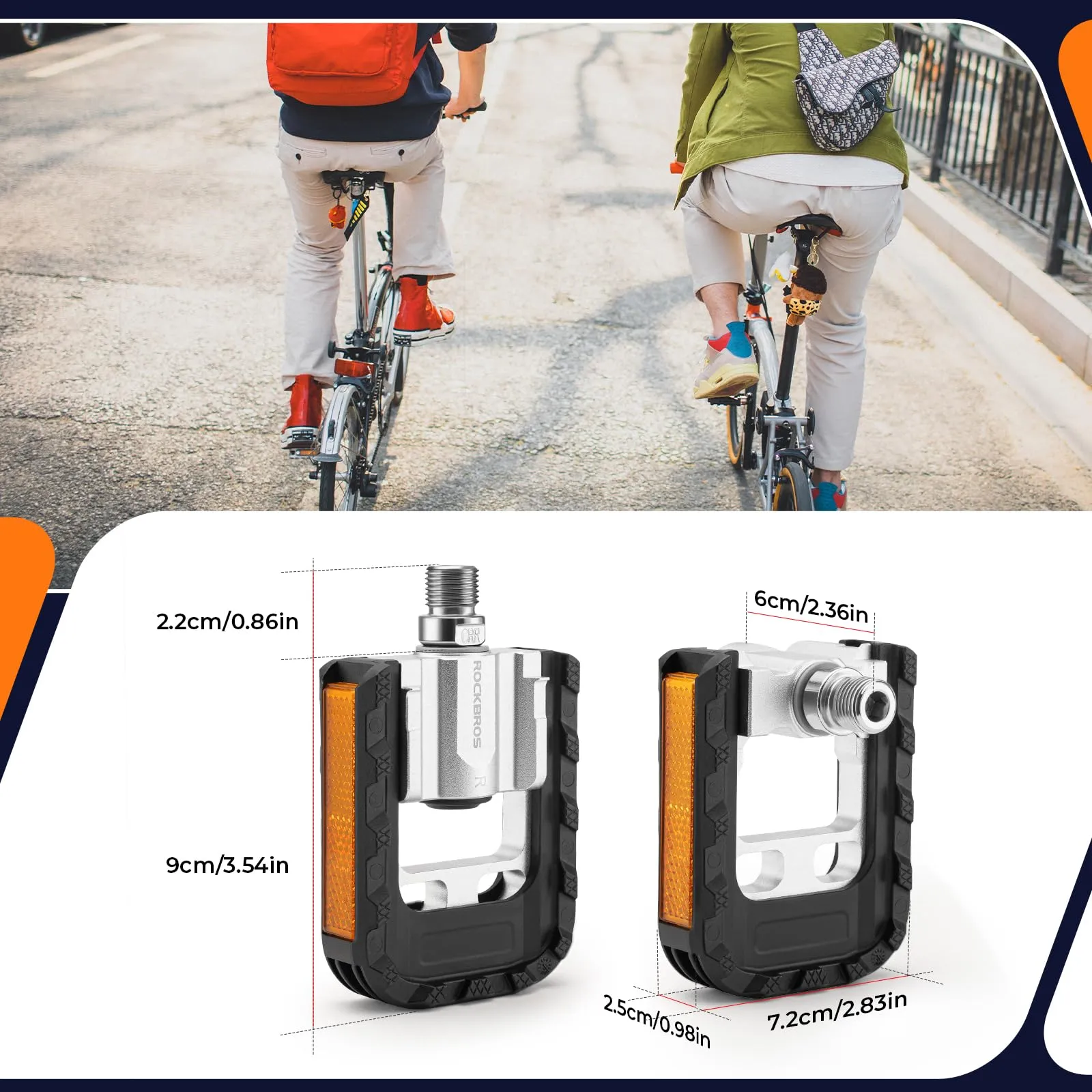 ROCKBROS Foldable Bicycle Pedals Aluminum Alloy Flat Pedals with Reflectors