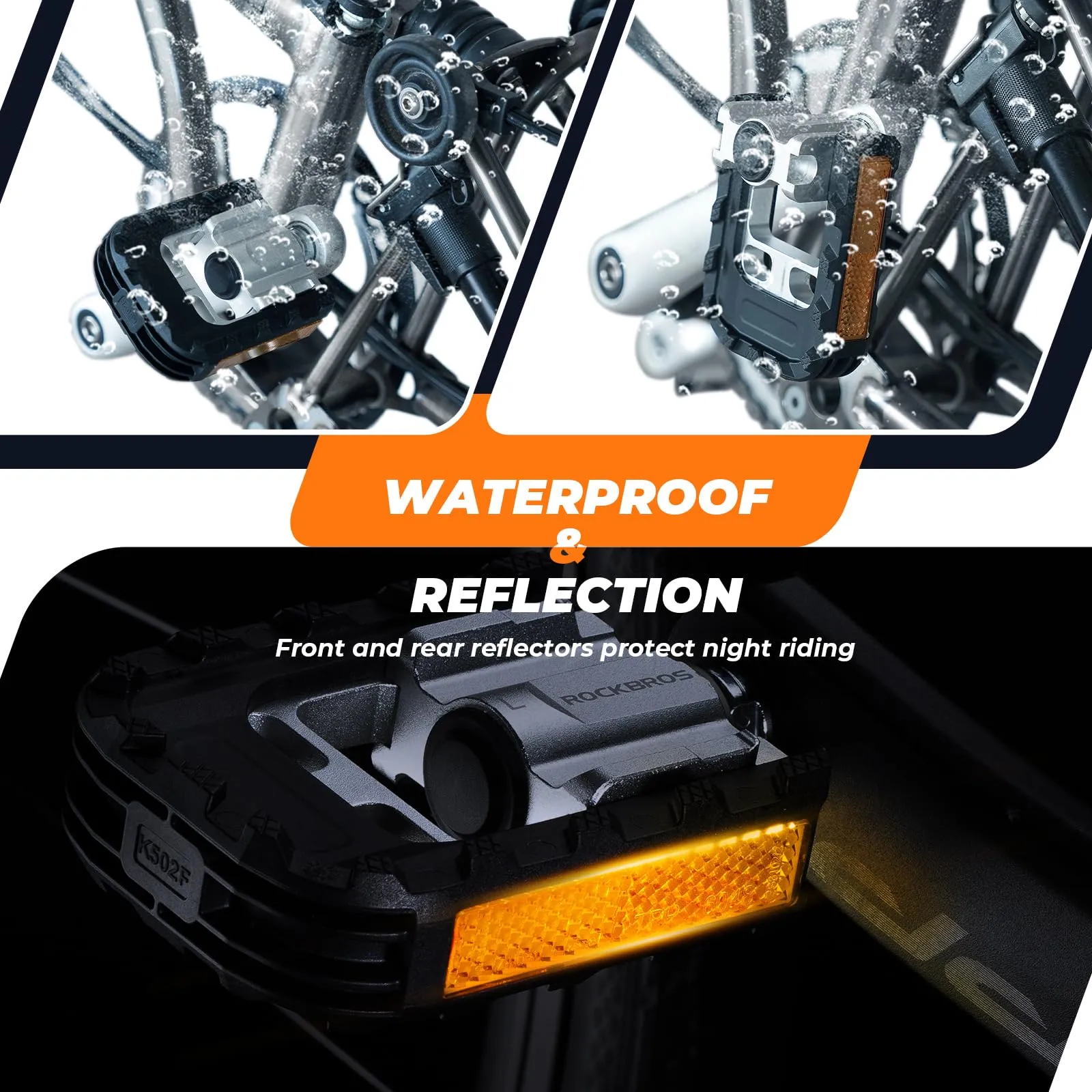 ROCKBROS Foldable Bicycle Pedals Aluminum Alloy Flat Pedals with Reflectors