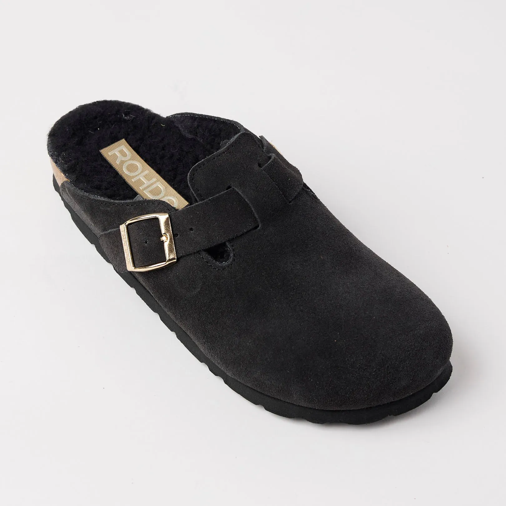 Rohde Charcoal Grey Suede Leather Shearling Clogs